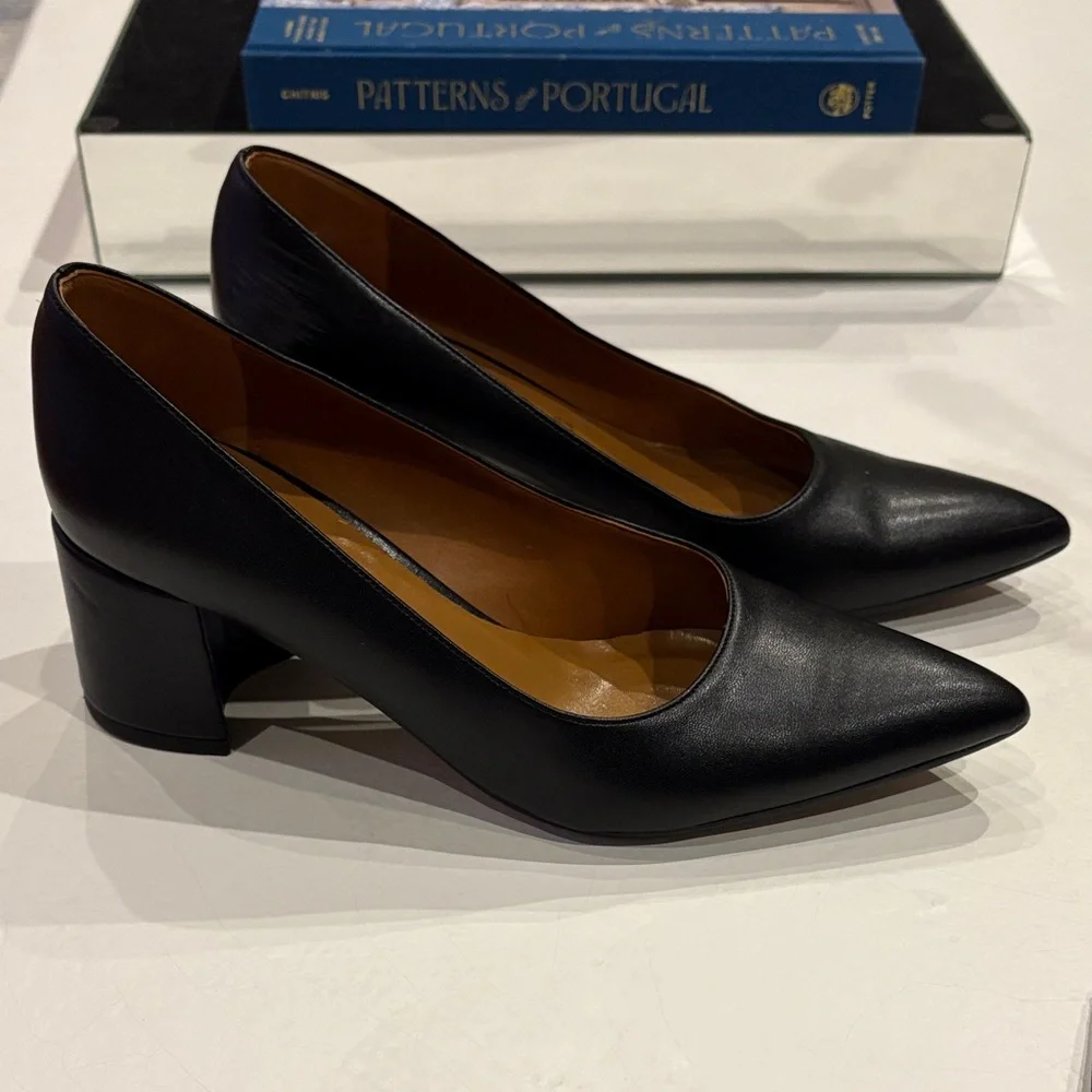 Gaia Shoes Black Leather Block Heels – Made in Italy Vera Pelle “quality” Sz 38